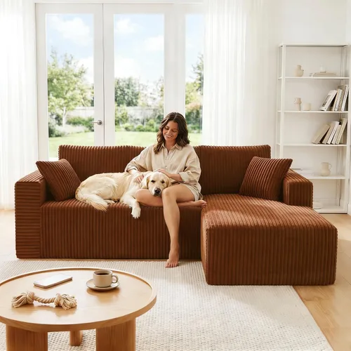 Vista 40 de Sofá otomano modular de pana de 28 pulgadas sin hueso, sofá otomano seccional para sala de estar, color beige