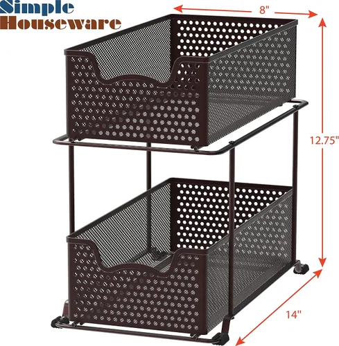 Vista 3 de Simple Houseware - Cajón organizador de cesta deslizante de 2 niveles, bronce