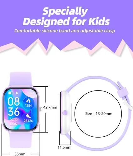 Vista 8 de Reloj inteligente para niñas, resistente al agua IP67, reloj rastreador de actividad física con cara de 1.5 pulgadas, monitor de sueño de frecuencia