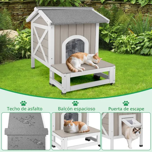 Vista 5 de PetsCosset Casa para Gatos de Exterior con Forro Aislante para Invierno, Refugio Aislado para Gatos Ferales Resistente a la Intemperie