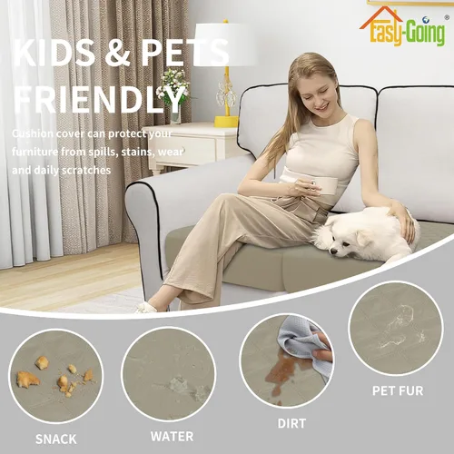 Vista 5 de Easy-Going Funda de cojín impermeable para silla, antideslizante, a prueba de fugas, acolchada y elástica, protector de muebles para perros, Beige