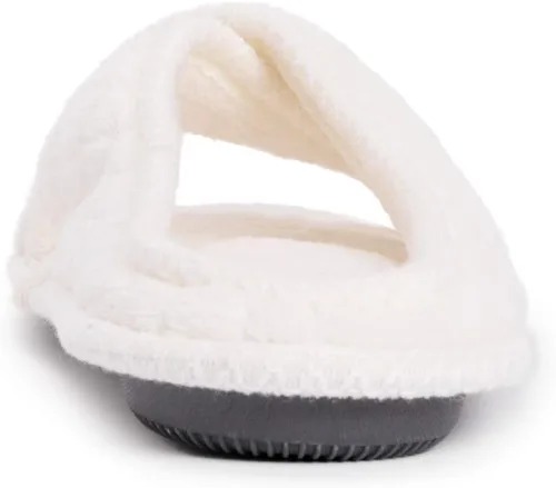 Vista 3 de MUK LUKS Zapatillas Ada de chenilla con banda cruzada para mujer, color blanco margarita Blanco (Daisy White)