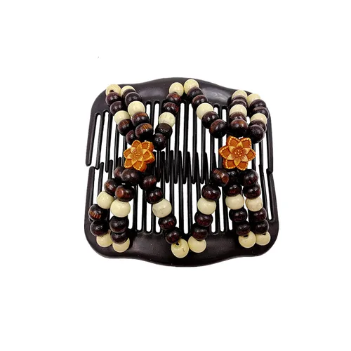 Vista 4 de Peines mágicos para el cabello para mujer, con cuentas de madera, elásticos, de doble cara, accesorios para el cabello, paquete de 5