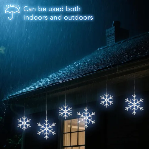 Vista 4 de Luces de carámbano de nieve de Navidad, 9 pies, 150 luces LED para cortinas con 10 gotas, 3 hebras conectables, luz de hada de carámbano con efecto