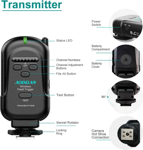 Vista 9 de Disparador de flash inalámbrico 2.4 GHz con transmisor y receptor para Canon