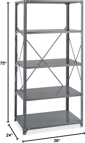 Vista 2 de Safco Productos 6267 Kit de estantes comerciales 36 pulgadas de ancho x 24 pulgadas de profundidad x 75 pulgadas de alto con 5 estantes, gris
