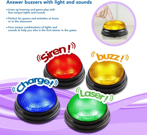 Vista 2 de BEAN LIEVE Paquete de 4 Zumbadores de Juego - Zumbador de Rivalidad Familiar con Luces y Sonidos, Zumbadores de Respuesta para Aula, Fiestas