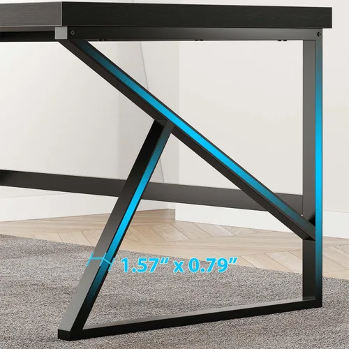 Vista 8 de HSH - Escritorio negro, escritorio moderno industrial para computadora de oficina en casa, escritorio para laptop y PC para estudiantes, trabajo
