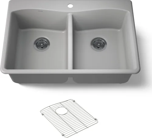 Vista 19 de KOHLER 28003-1-CM1 Kennon® - Fregadero de cocina de 25 pulgadas de montaje superior o inferior, incluye estante para fregadero, color negro mate
