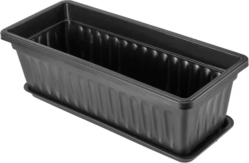 Vista 8 de Paquete de 6 cajas de flores de 17 pulgadas, macetas de plástico para verduras largas con bandeja, maceta negra para alféizar de ventana, patio