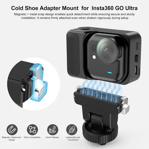 Vista 9 de PULUZ Soporte de montaje rápido para DJI Osmo Action 5 Pro/4/3, zapata fría con agujero de tornillo de 1/4 pulgadas y ajuste de inclinación de 75°