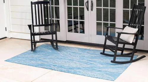 Vista 2 de Unique Loom Alfombra de la colección botánica para exterior - Hoja (4' 1" x 6' 1" Rectangular, Aqua Claro/ Marfil)