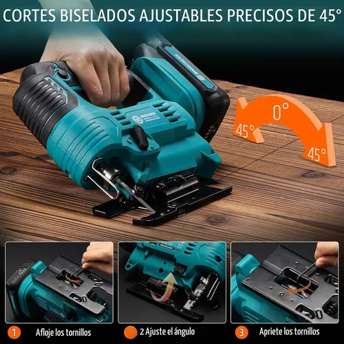 Vista 5 de Sierra de calar inalámbrica con motor sin escobillas, 3 ajustes de velocidad ajustables, ángulo de corte de 45° a 90°, compatible con cuchillas