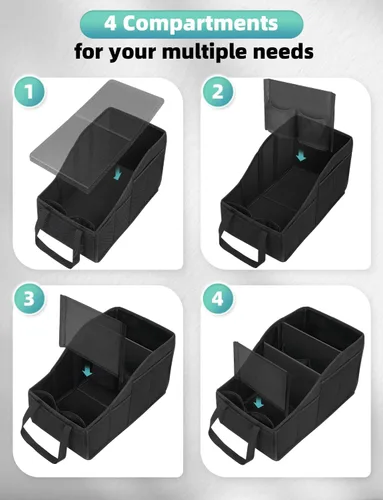 Vista 5 de YOHOOLYO Organizador de Asiento de Coche Organizador de Asiento Trasero de Coche con 4 Compartimentos, 4 Portavasos y 7 Bolsillos de Malla para Negro