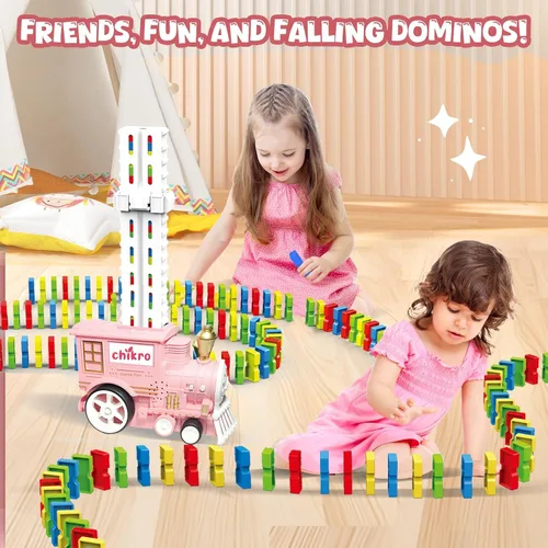 Vista 6 de Juegos de Juguetes de Tren de Dominó para Niños - Tren Modelo Automatizado que Coloca Dominós para Niños Pequeños de 3-4 Años Juguetes Montessori