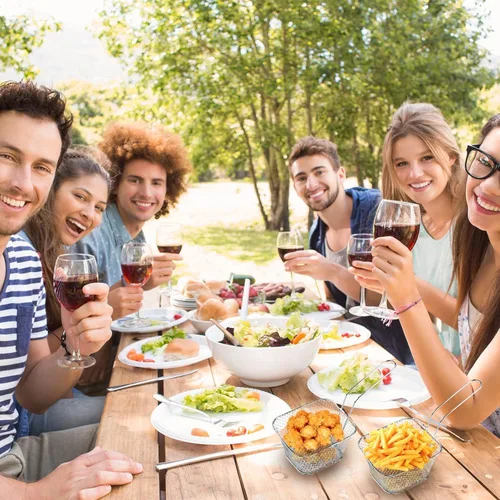 Vista 7 de 12 cestas cuadradas de acero inoxidable para freír con asa, cestas de alimentos para servir reutilizables, mini freidora con cesta para cocina