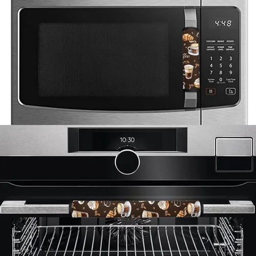 Vista 3 de Juego de 4 fundas protectoras de repuesto para manija de puerta de refrigerador con temática de té de la tarde para microondas, horno, refrigerador