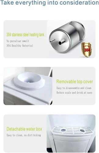 Vista 3 de Dispensador de enfriador de agua de 5 galones, dispensador de agua de carga superior, dispensador de agua fría y caliente con gabinete