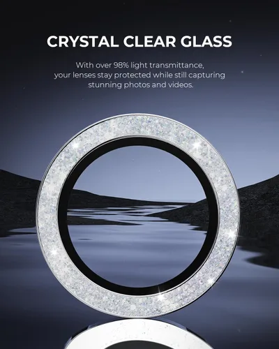 Vista 5 de UARMOR - Protector de lente de cámara para iPhone 15 Pro y 15 Pro Max 9H vidrio templado y anillo de aluminio, transparente HD, kit de fácil Brillo