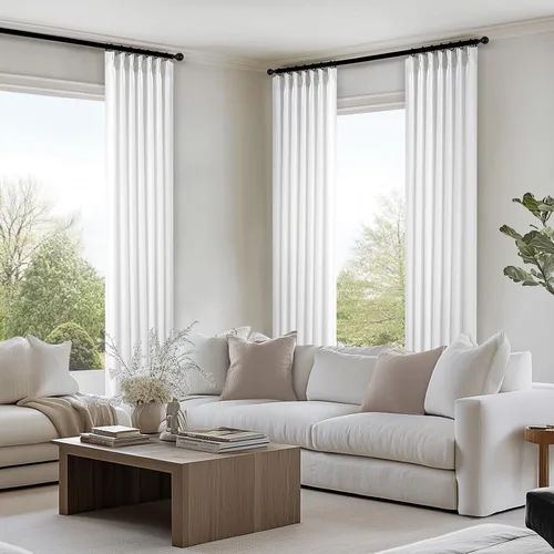 Vista 7 de Topfinel 2 paneles de cortinas plisadas de lino beige y blanco de 63 pulgadas de largo, para dormitorio y sala de estar, cortinas semitransparentes