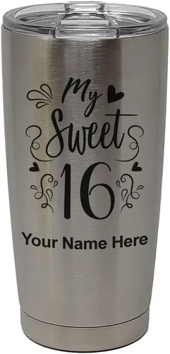 Vista 34 de LaserGram Taza aislada al vacío de 20 onzas, My Sweet 16, grabado personalizado incluido (gris)