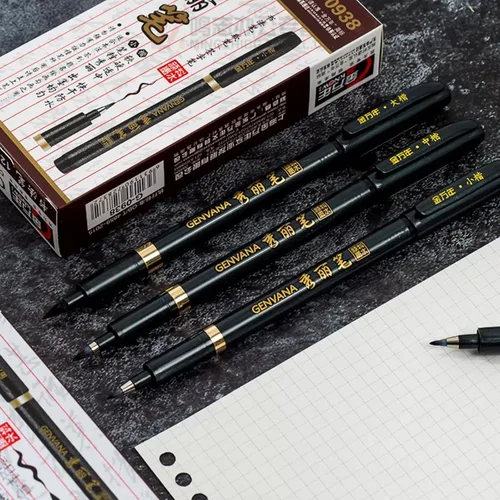 Vista 4 de Maxmartt 3 bolígrafos de tinta de artista de 3 tamaños para escribir dibujo, caligrafía china japonesa, shodo, pincel de tinta, bolígrafo de tinta
