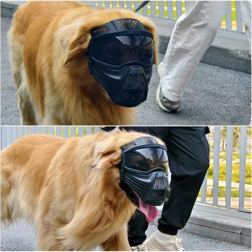 Vista 6 de Namsan Gafas de sol grandes para perros con bozal de canasta, transpirables, protección de cara completa, gafas de sol para perros con cubierta