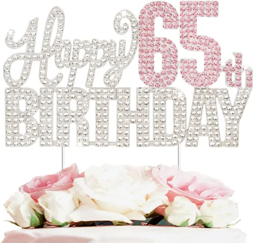 Vista 32 de Decoración de pastel de diamantes de imitación rosa y plateado con texto en inglés "Cheers to 11 Years Old Eleven Bday" de metal brillante