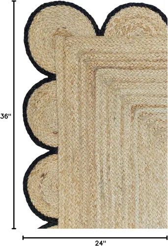 Vista 2 de Alfombra festoneada de yute natural, borde negro, 2 x 3 pies