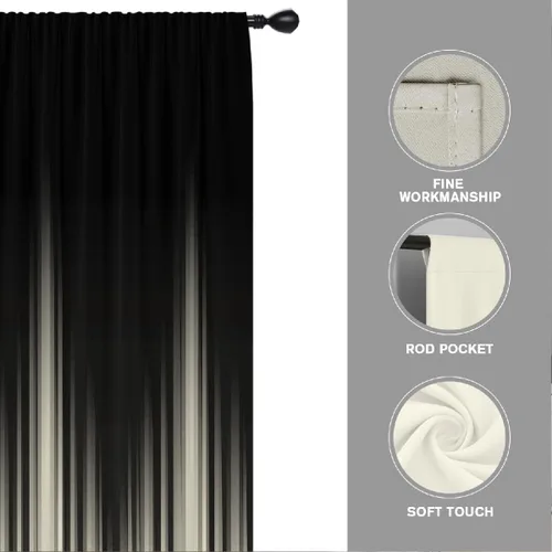 Vista 4 de Coxila Cortinas 100% opacas en negro y beige de 42 x 63 pulgadas, cortinas góticas degradadas con aislamiento térmico para dormitorio