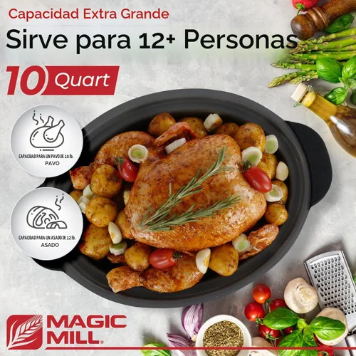 Vista 4 de Magic Mill Olla de cocción lenta de 10 cuartos Olla de metal extra grande antiadherente para sellar y tapa de vidrio templado transparente, ollas
