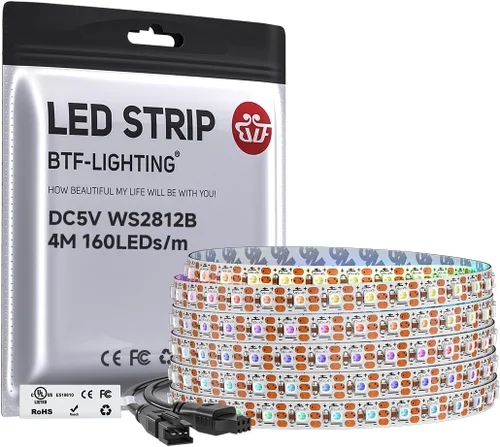 Vista 23 de BTF-LIGHTING WS2812B - Tira LED IC RGB 0.1 in, 0807SMD, DC5V, 3,2 pies, 160