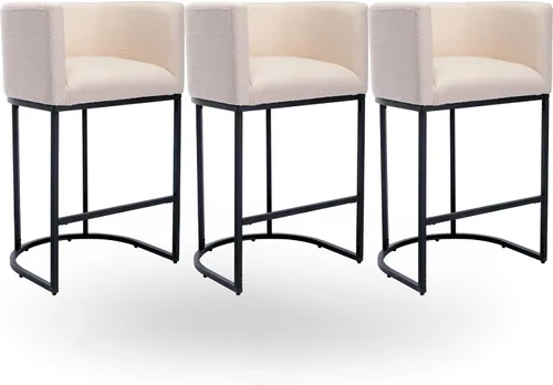 Vista 19 de Taburete de bar de 24 pulgadas de altura de mostrador, moderno taburete de bar con brazo, taburete tapizado de lino con marco de metal dorado