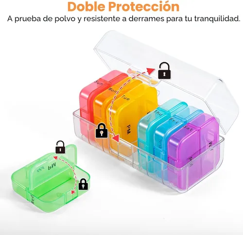 Vista 3 de Zoksi Organizador de pastillas 2 veces al día, pastillero semanal de 7 días, organizador de píldoras diario Am Pm con apertura grande de doble cara