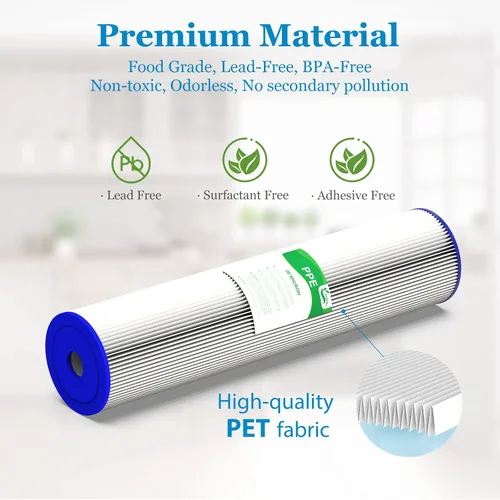 Vista 4 de Cartucho de repuesto de filtro de agua para toda la casa de 20 micrones y 20 pulgadas, filtros de agua plisados de sedimentos de 4.5 x 20 pulgadas