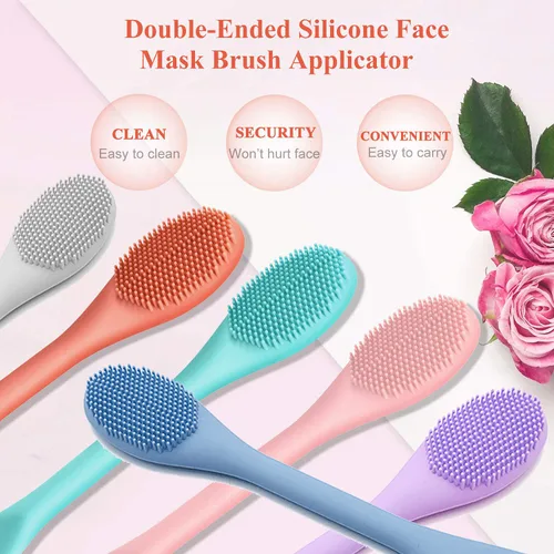 Vista 6 de REVEX Aplicador de máscara facial de silicona, limpiador facial, exfoliante de poros, 2 cepillos de limpieza de poros, cepillos de limpieza facial