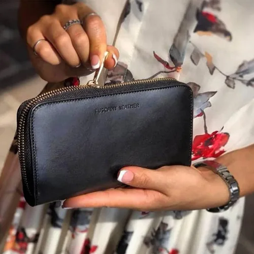 Vista 2 de Tuscany Leather - Exclusiva cartera de acordeón de cuero con cierre de cremallera - TL141206 Marrón 1 Tarjetero