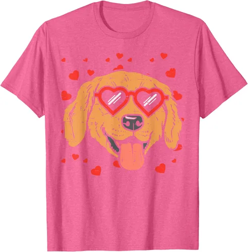 Vista 31 de Golden Retriever cara corazón gafas día de San Valentín perro regalo camiseta Negro