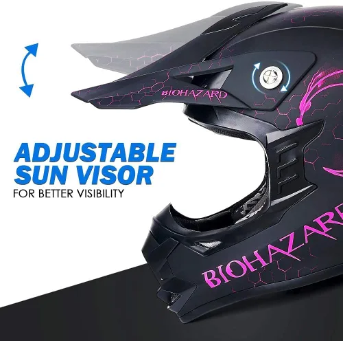 Vista 4 de Orthrus Certificado DOT Casco para Adultos y Jóvenes para Motocicleta de Carretera de Motocross, ATV, Moto de Tierra (BIO-Rosa, S)