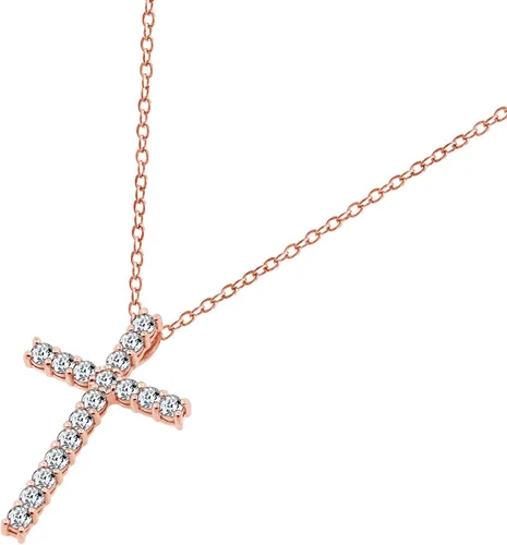Vista 4 de Tienda Collection Platinum or Gold Plated Sterling Silver Cross Pendant Necklace with Infinite Elements Zirconia, 18