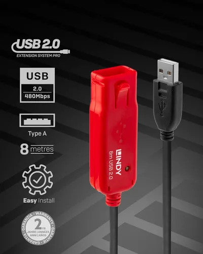 Vista 2 de LINDY Cable de extensión activo USB 2.0 de 26.2 ft Pro (42780)