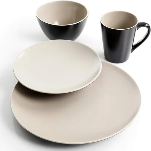 Vista 3 de Gibson Elite Soho Lounge - Juego de vajilla mate, servicio para 4 personas (16 piezas), color gris pardo de dos tonos