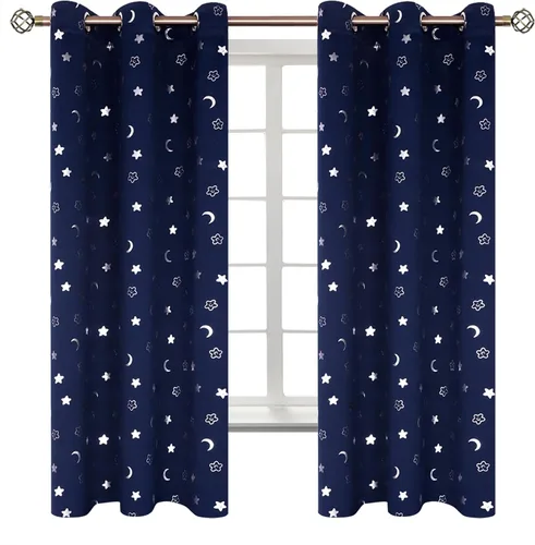 Vista 13 de BGment Cortinas opacas para dormitorio infantil, con aislamiento térmico, con ojales, estampado de estrellas plateadas, cortinas para oscurecer