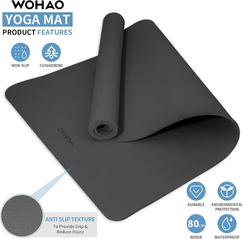 Vista 2 de Extra Wide & Thick 8mm Yoga Mat, 72"x31.5" Large Non Slip Exercise Mat, Premium POE Material for Superior Cushioning & Stability, with Strap for