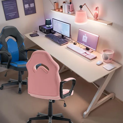 Vista 5 de Silla ergonómica de videojuegos para computadora, oficina en casa, carreras, escritorio ejecutivo de video, de piel sintética, para adultos