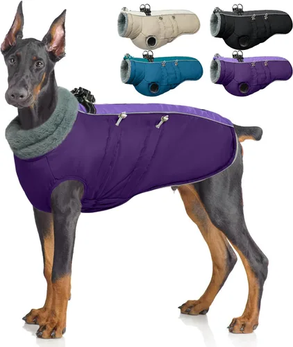 Vista 13 de IDOMIK Abrigo cálido para perros con arnés, chaquetas reflectantes impermeables para perros pequeños, medianos y grandes, chaqueta de invierno
