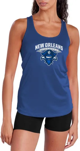 Vista 199 de Camiseta deportiva sin mangas oficial de NCAA Collegiate para mujer, con espalda cruzada, colección con logotipo primario