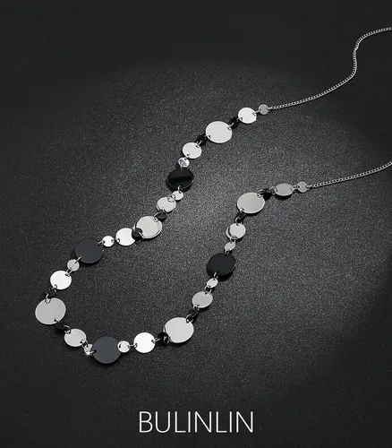 Vista 2 de BULINLIN Collar largo de plata en capas para mujer, collar de cadena de suéter con cuentas de piedra turquesa para mujer, joyería de disfraces
