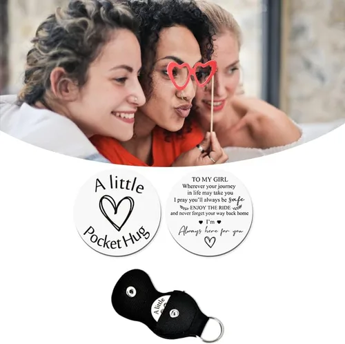 Vista 2 de Llavero de bolsillo con ficha de abrazo, regalos para mujeres y hombres, grabado, inspirador, boda, graduación, cumpleaños, regalos