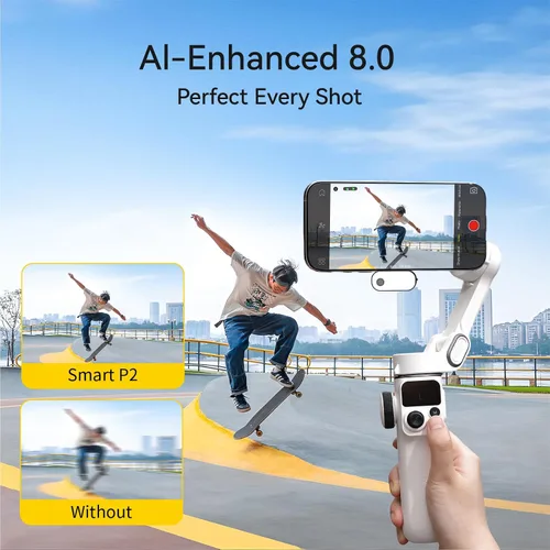 Vista 5 de AOCHUAN Gimbal de teléfono de 3 ejes para iPhone, estabilizador de cardán con seguimiento automático de 360 ° de AI Pan, varilla de extensión